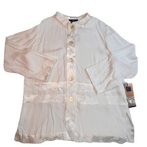 Vintage Carole Little Tunic 14 Preppy Silky Button Front Top Collared Blouse